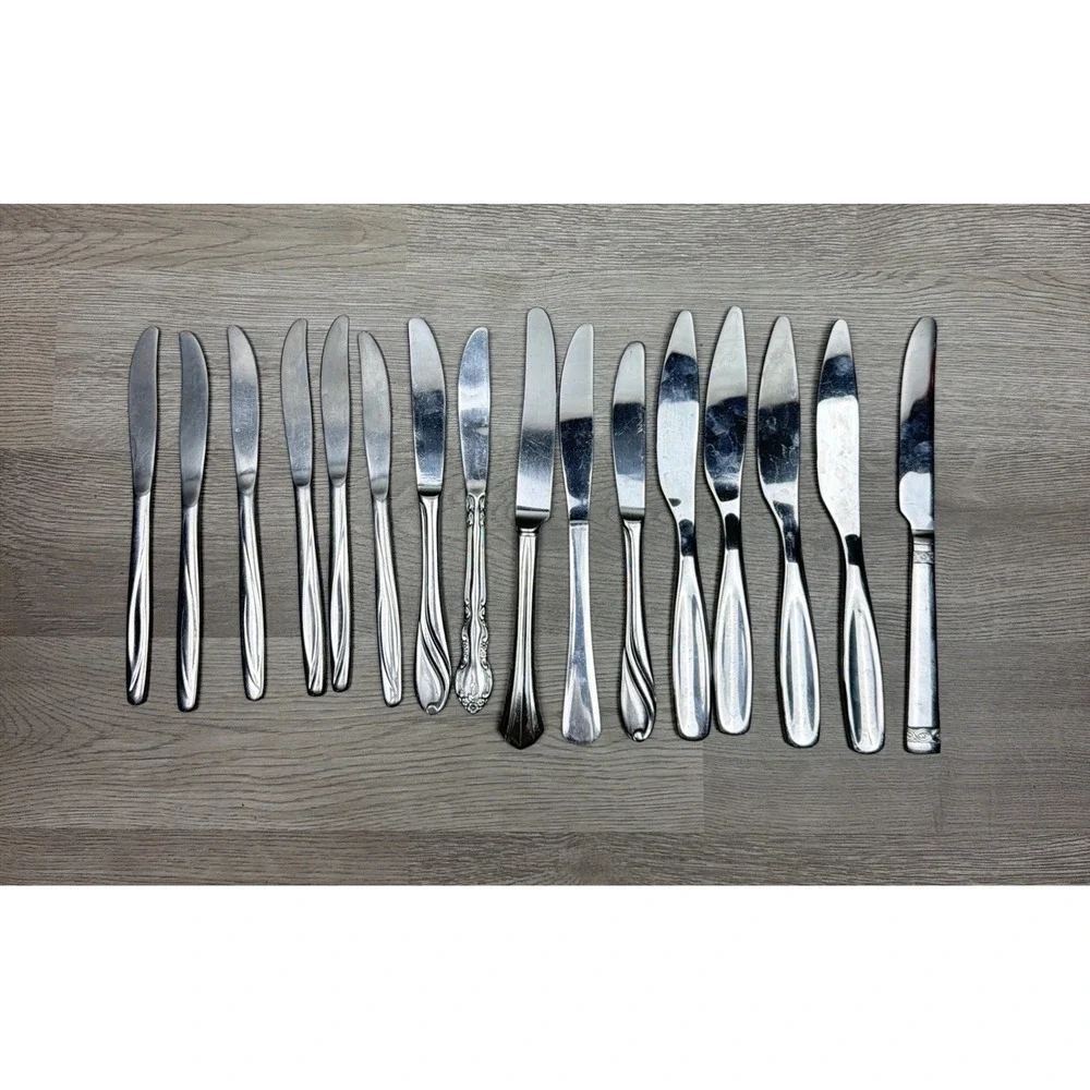 Mixed Lot 16 Stainless Butter Knives Flatware For Kitchen. GS, Farberware, Korea
